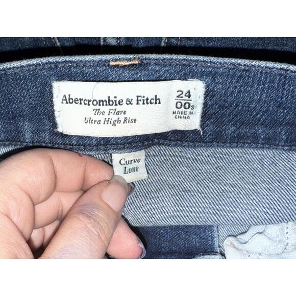 NEW Abercrombie & Fitch Curve Love Flare Ultra High Rise Blue Jeans Size 24 00 S - Picture 3 of 8